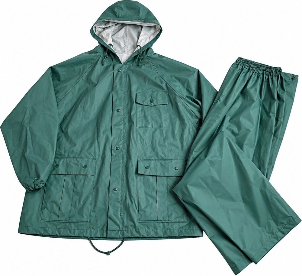 Bass Pro Shops Rain Suit Mens XXL Green Hooded Waterproof Jacket Pants Fishing